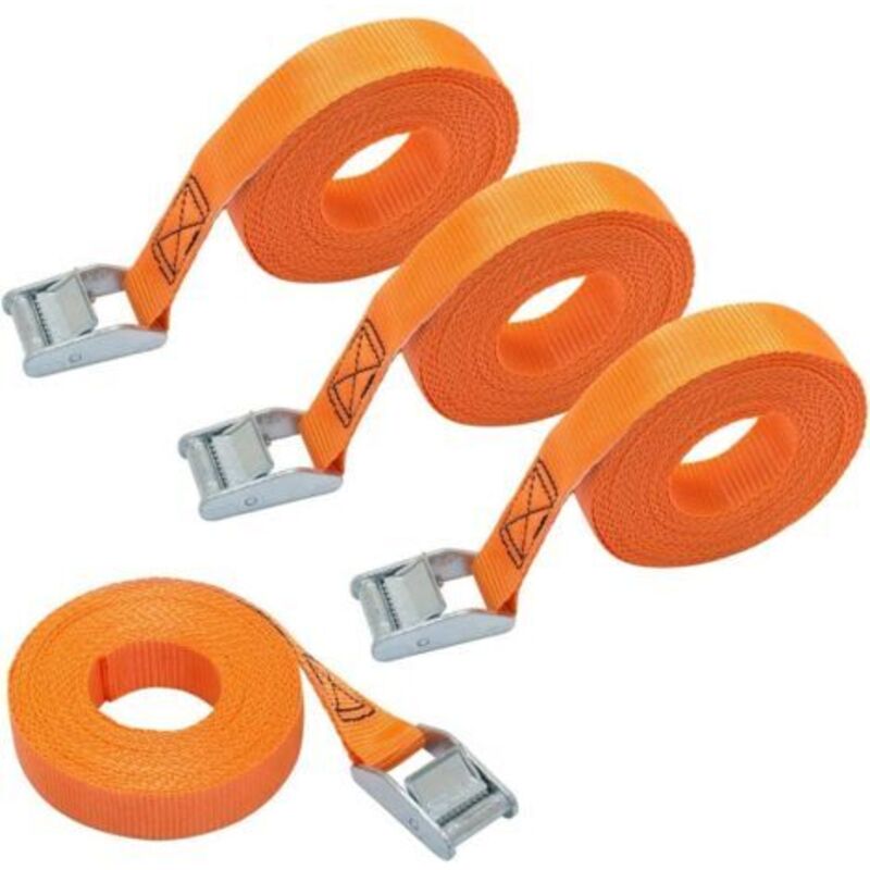 Pr 4er-set Zurrgurte, Länge 6 M, Breite 25 Mm, Zurrkraft 150 Kg, Konform Mit Din En 12195-2 – Orange