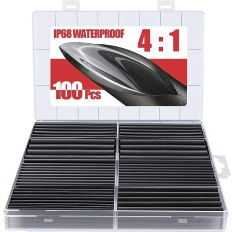 90 Mm Wasserdichtes Schrumpfschlauch-set, 4:1 Doppelwandiger Schrumpfschlauch – Selbstklebend Beschichtet – Thermoschlauch – Schwarz – 100 Stück
