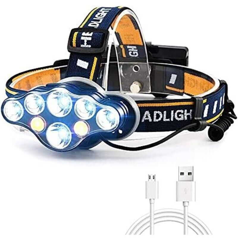 Frontlampe, Frontlampe Usb Super Brillante 18000 Lumen, 8 Leds, 8 Modi Mit Voyant Rouge, Wiederaufladbare Frontlampe, Taschenlampe Für Camping, Angeln, Joggen