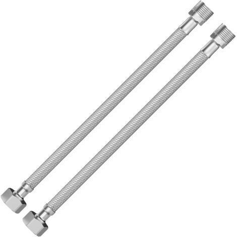 Set Mit 2 Flexiblen, Gepanzerten, Flexiblen Verbindungsrohren Aus Edelstahl – 3/8 Zoll Innengewinde X 3/8 Zoll Außengewinde. Flexibler Sanitärschlauch – 30 Cm