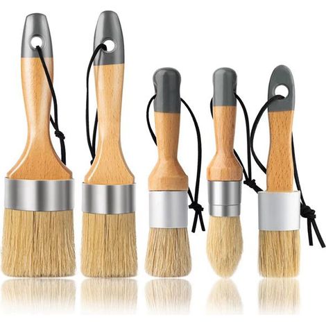 Kreide- Und Wachspinsel-set, 5 Stück – Für Ihre Mal- Und Wachsprojekte – Natürliche Wildschweinborsten, Ergonomische Griffe, Milchfarbe, Schablonenpinsel