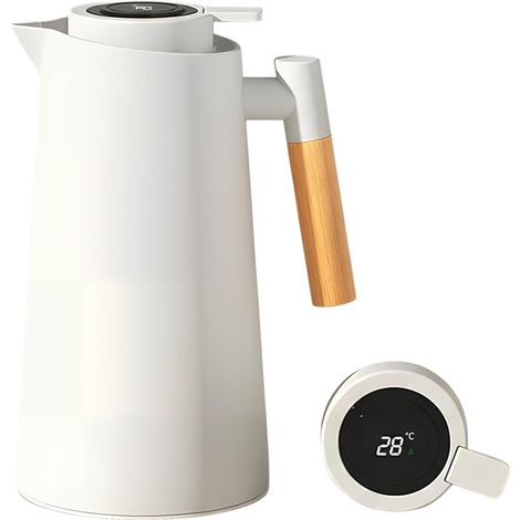 Pichet Isotherme, 1l Karaffe À Café Thermique, Thermos Sous Vide Isolé, Manche En Bois, Pour Le Café Au Thé Chaud Et Froid(blanc)