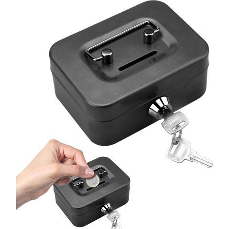 Élégante Caisse À Monnaie En Acier – Petite Verrouillable Coffre-fort Mit Clé, Boîte À Monnaie Mit Fente D'Insertion – (schwarz)