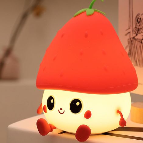 Niedliches Silikon-nachtlicht Für Kinder, Erdbeere, Wiederaufladbar, Nachttischlampe, Kinderzimmer-lichter, Dekoration Für Babys, Kleinkinder, Mädchen (rot)