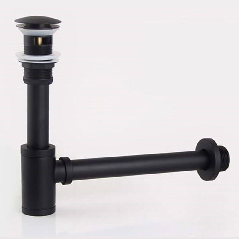 Siphon Für Badezimmer Im Schwarzen Badezimmer, An Der Bouteille Mit Kit De Vidange Pop-up P-trap, Ablage Von Abflussmaterial