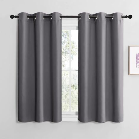 Kurze Thermo-verdunkelungsvorhänge Mit Ösen Für Schlafzimmer, Küche, Zuhause, Länge 107 Cm X Höhe 120 Cm, Dunkelgrau, 2 Stück