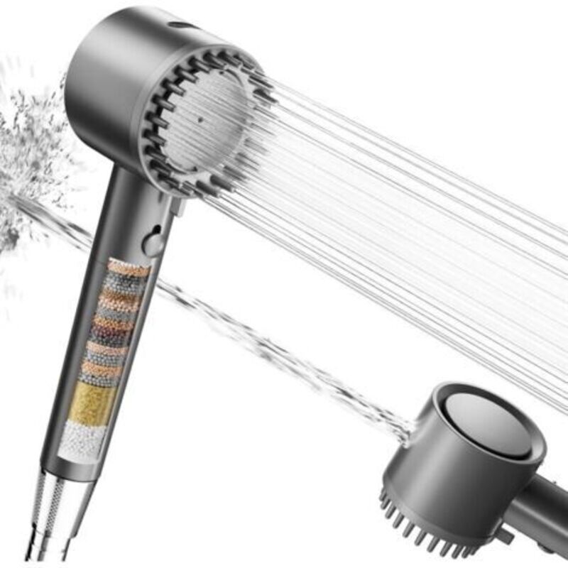 Pr Pommeau De Douche Filtrante Haute Pression – Filtre 20 Couches, 5 Modes De Jet, Flexible 1,5m – Économiseur D'Eau Pour Éliminer Calcaire, Chlore Et Bactéries (grau)