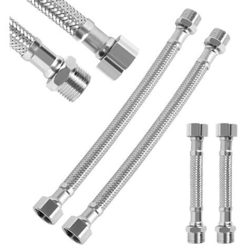 Flexible Schläuche 3/8", 4 Stück Edelstahl-flexschlauch, Universeller Edelstahl-verbindungsschlauch Für Badezimmer-wc-wasserhahn (20 Cm/10 Cm)