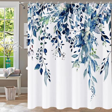 Duschkabine Mit Motiv Aus Blauen Feuilles, Eukalyptus-aquarell, Ensemble Botanischer Duschkabinen