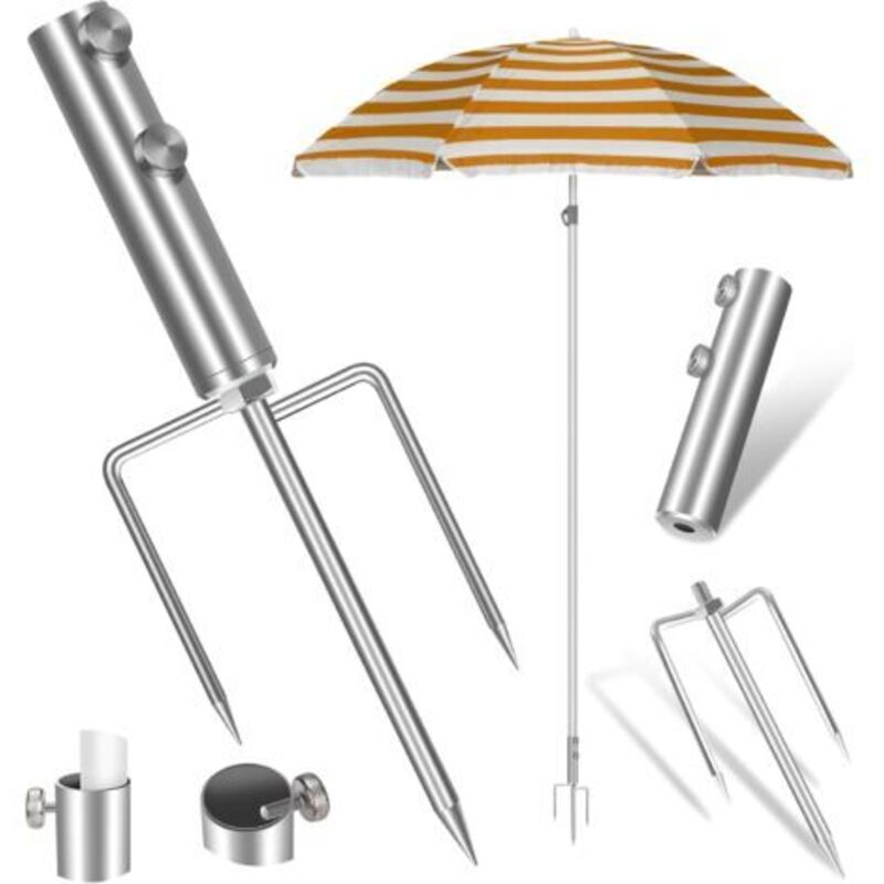 Pied De Parasol, Support De Parasol Avec Ancrage Au Sol, Porte-parapluie Support Amovible, Multi-applications Métal Pied Parasol, Élastique Réglable Pied Parasol Pour Pêche, Jardin, Plage-jusch