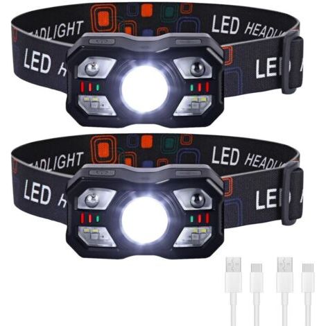 Leistungsstarke Wiederaufladbare Led-stirnlampe, 2 Stück, Ultrahell, 2000 Lumen, Leicht Und Langlebig, Mit Sensor Und Roten 10 Beleuchtungsmodi, Ipx5, Für Laufen, Angeln, Radfahren, Camping
