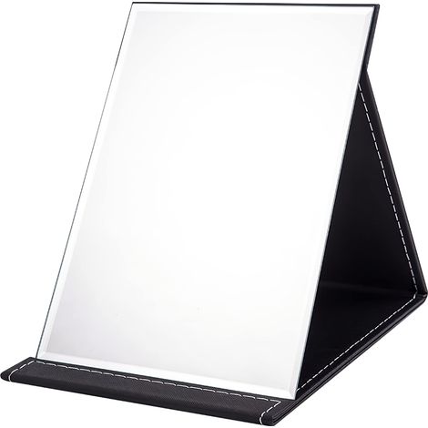 Miroir De Maquillage Pliable Sur Pied – Tragbare Coiffeuse Aus Pu-leder Für Voyage, Verstellbarer Multi-angle-super-hd – 21 X 15 Cm (schwarz)
