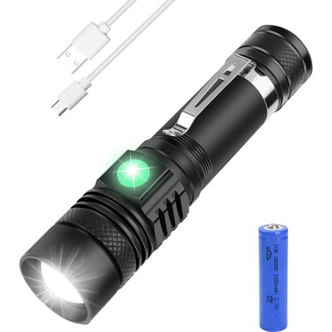Wiederaufladbare Usb-taschenlampe, Led-taschenlampe, 4 Modi, Anti-choc-etanche Und Zoombar Mit 1 Stapel 18650 Und Usb-ladegerät