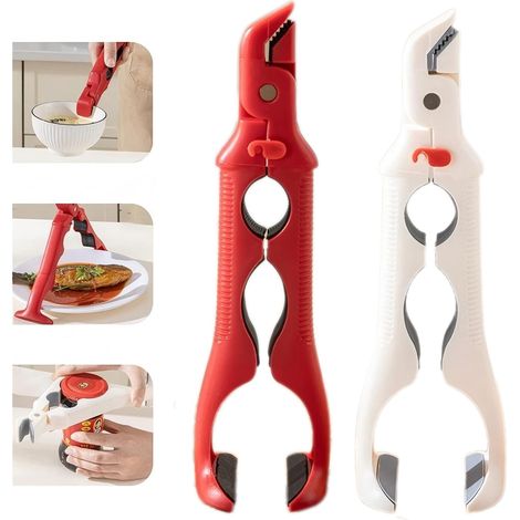 Lot De 2 Pinces Pour Plats Chauds - Ouvre-boîte Intégré, Résistantes À La Chaleur Et Anti-brûlure (rouge + Blanc)