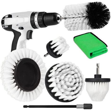 7 Reinigungsbürsten Für Bohrschrauber Mit Weißen, Weichen Borsten. Bürsten Zum Reinigen Von Badezimmer, Dusche, Küche, Keramik.