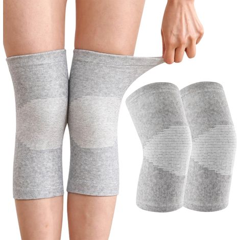 Genouillères En Bambou Lot De 2, Pour Hommes Et Femmes, Pour Arthrite, Elastiques Respirantes, Gris, L.