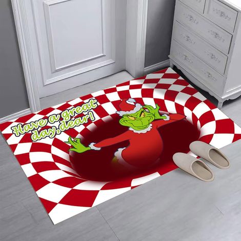 Weihnachts-fußmatte Mit 3d-effekt, Rutschfest, Für Den Innen- Und Außenbereich, Verziert Mit Einem 3d-grünen Monster. Samtteppich Mit 3d-effekt, 40 X 60 Cm