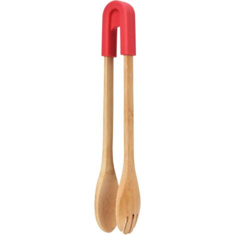 Küchenzange Aus Bambus Mit Silikonkopf Zum Grillen, Salat Und Brot (rot), 1er-set