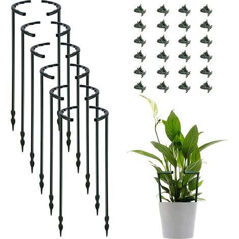Set Aus 12 Pflanzenstützen Mit 24 Clips, Käfigrahmen Und Halbkreisförmigem Kunststofftopf Für Blumentöpfe.