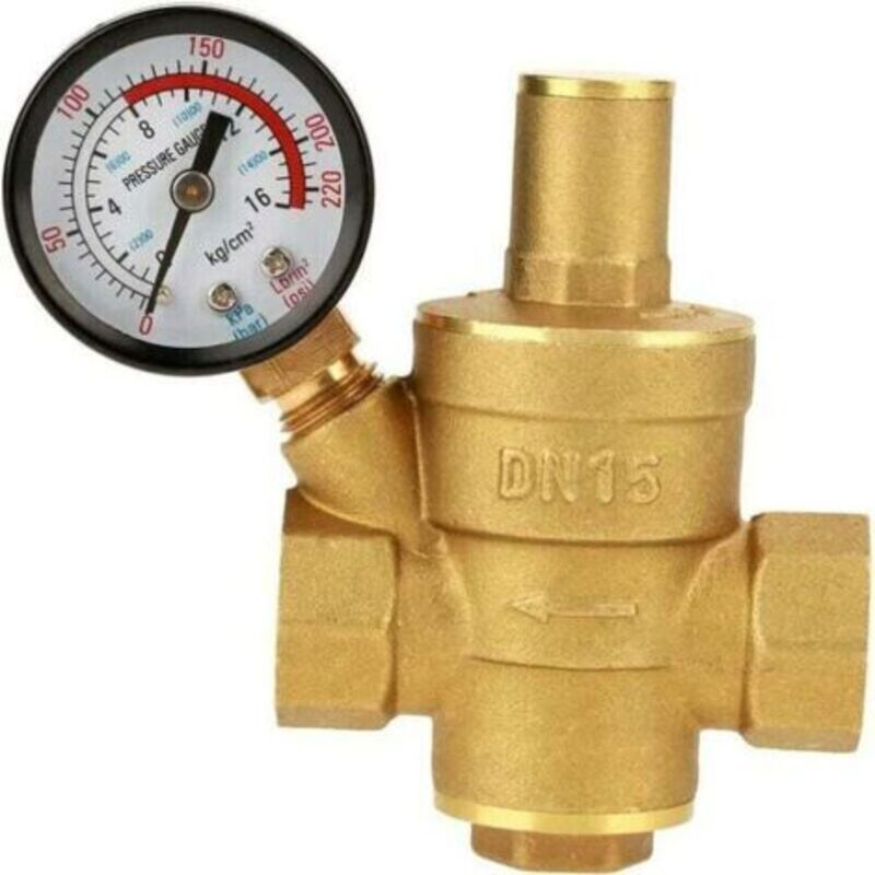 Wasserdruckminderer Dn15 Wasserdruckminderer, Einstellbar In Laiton Mit Manometer Für Den Häuslichen Gebrauch (1 Stück)