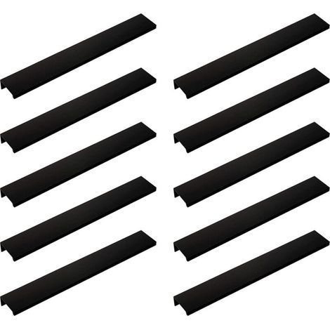 (10 Teile, Schwarz) Unsichtbare Lange Türöffnung Für Den Schrank, 200 Mm Lang, Schwarze Bordüre Ohne Perforation