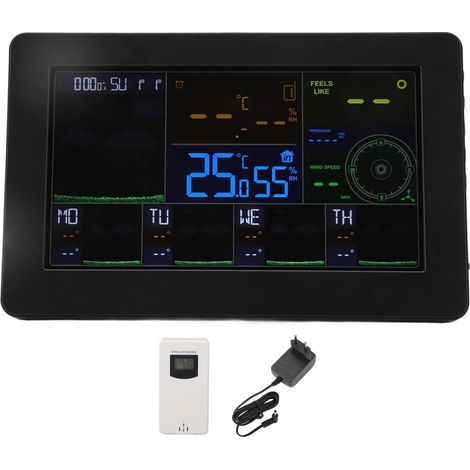 Wetterstation, Abs, Automatisches Kabelloses Digital-thermometer Für Den Innen- Und Außenbereich Mit Farbdisplay, Wecker Und Wlan-vorhersagestation Mit Einstellbarer Hintergrundbeleuchtung (eu-stecker