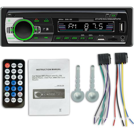 1 Din Bluetooth-autoradio Mit Mp3/wma/fm-player, Fernbedienung, Zwei Usb-anschlüssen, Stereo-freisprecheinrichtung, 4 X 60 W, Ios- Und Android-kompatibel (ohne Rds/cd) -