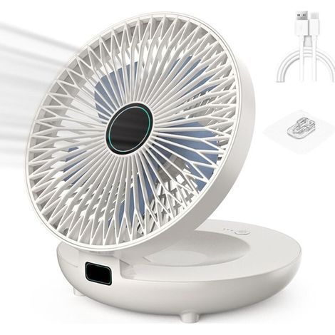 Küchenventilator Mit Doppeltem Verwendungszweck, Wiederaufladbarer Wandventilator, Kabelloser Ventilator Für Schlafzimmer, Kabelloser Schreibtischventilator – Weiß