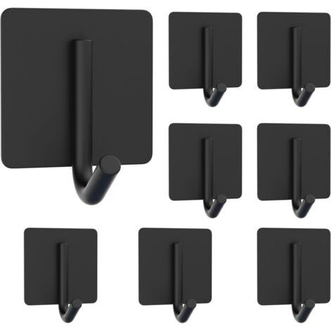 Klebender Wandhaken, 8 Stück, Selbstklebender Wandhaken, Badezimmer, Bild Ohne Bohren, Selbstklebender Handtuchhaken Ohne Bohren, Edelstahl Für Küche Und Badezimmer, Schwarz