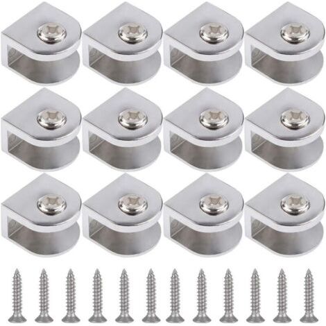 Argentés Clips Für Glas. Lot Von 12 Clips Mit Einstellbarer Sicht, Für Glas Von 3 Bis 10 Mm Durchmesser, Fixierung An Der Wand