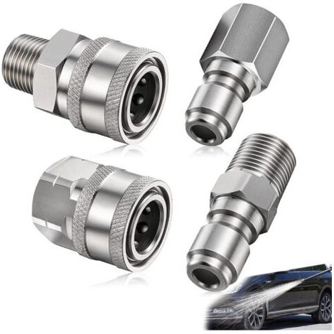 4-teiliger Hochdruckreiniger-adaptersatz, Adapter-set Für Hochdruckreiniger, Adapter 1/4 Npt, Männlicher Innengewinde, Aus Rostfreiem Edelstahl, Pulverisierungslanze 5000 Psi (silber)