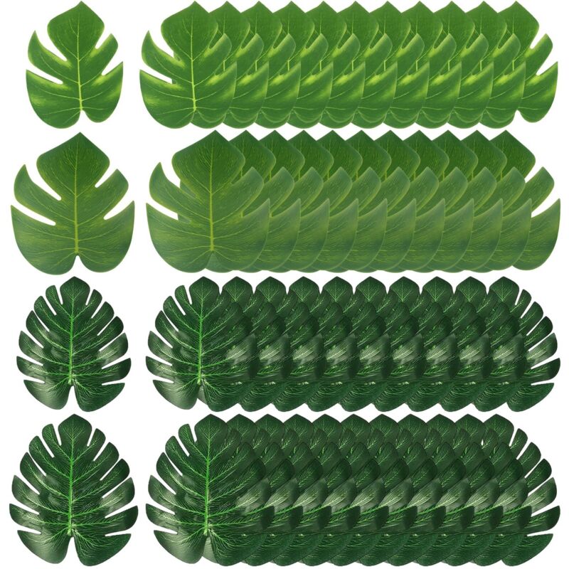 48 Stück Künstliche Monstera-palmenblätter, Tropische Blätter, Party-dekoration, Grüne Palmenblätter, Strand-dschungel-geburtstagsdekoration (zwei Größen)
