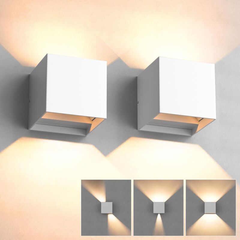 Wandleuchte Für Den Außenbereich/innenbereich, 2 Teile, Led-wandleuchte, Ip65, 12 W, 3000 K, Weiß