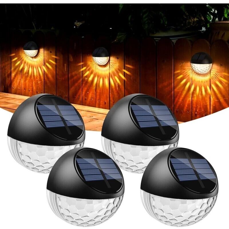 Lot Von 4 Led-lampen Solaire Applique Murale Extérieur Ip65 Étanche Éclairage Mural Décorative Lumière Blanc Chaud, Lampe De Clôture Mur Terrasse Jardin