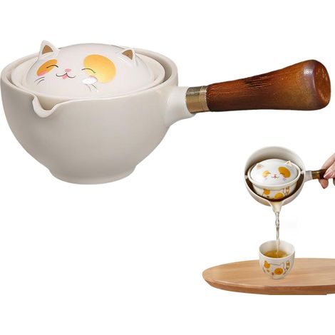 Keramik-teekanne, 360-grad-drehung, 360-grad-keramik-teekanne Von Cat Cat Mit Abnehmbarer Und Abnehmbarer Teekanne Aus Holz Für Die Herstellung In Holz