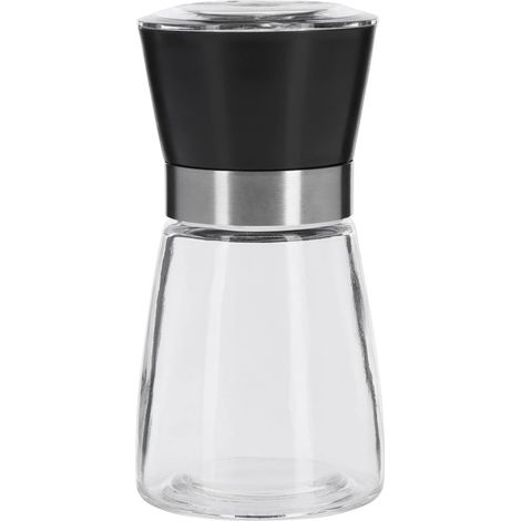 Épices-mühle – Keramik-broyage-mechanismus, Progressive Farbgebung, Struktur Aus Glas Und Kunststoff, Schwarze Farbe, Silber Und Transparent.