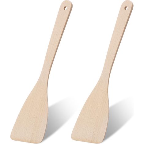 Lot Von 2 Pfannenwendern Aus Holz Für Die Küche, Pfannenwenderplatte Nicht Schwenkbar, 33 Cm, Küchenutensilien Aus Holz, Grattoir À Long Man, Wok- Und Holzspatel Gegen Strahlen Für Die Küche Usw