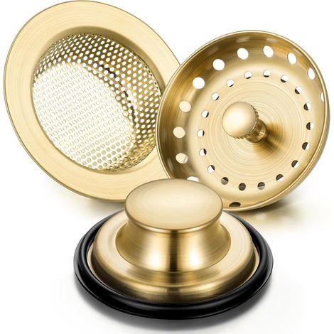 Lot De 3 Bouchons D'Évier De Cuisine En Acier Inoxydable Universel Anti-encrassement Pour Évier De Cuisine, Bord Large Pour Vidange D'Évier De Cuisine (oder Brossé)