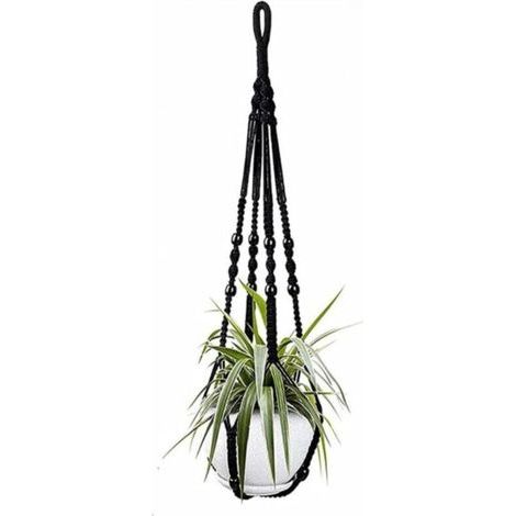 Pflanzenaufhänger Für Den Innenbereich, Schwarzes Baumwollseil, 85 Cm, Mit Holzperlen, Für Heimdekoration, Ohne Haken, 1e