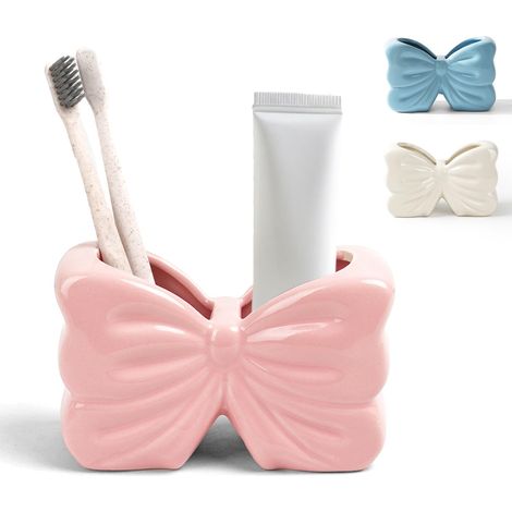 Porte-brosse À Dents À New Papillon, Ensemble Brosse À Dents Et Zahnpasta À Double Fach, Pour Salle De Bain - Rose