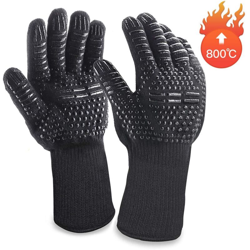 2 Hitzebeständige Küchenhandschuhe Für Ofen Und Grill, Aus Schwarzem Silikon,