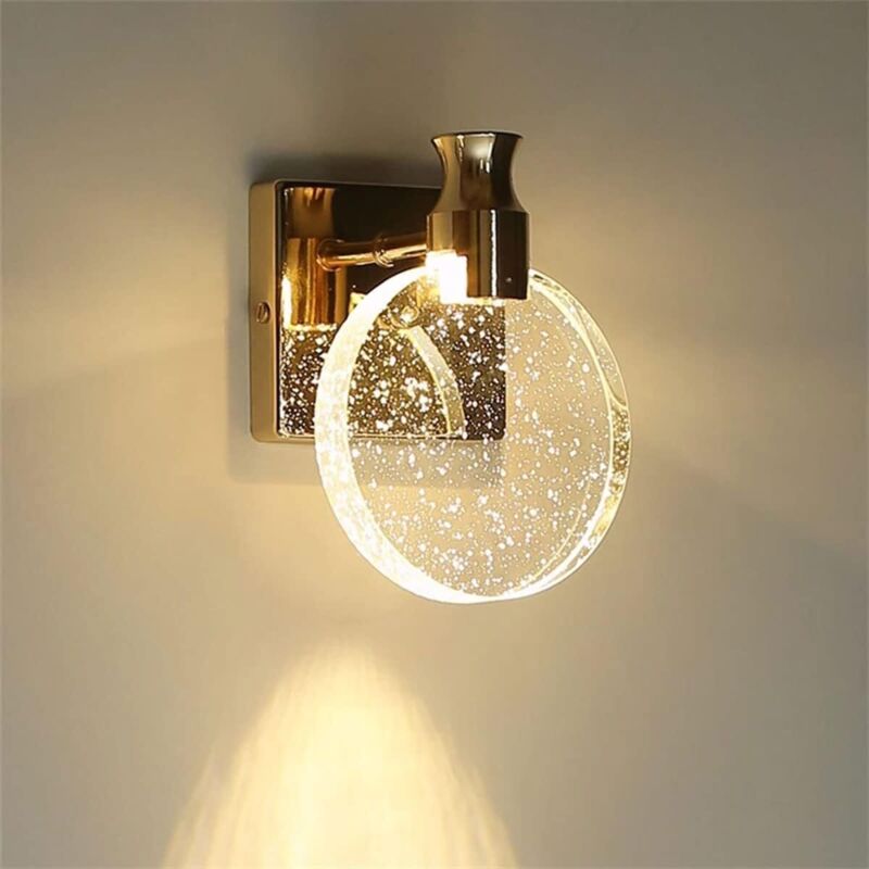 Moderne Kreative Led-kristall-wandlampe Mit Rundem Blasenkristall-lampenschirm, Goldene Nachttischlampe Für Wohnzimmer, Schlafzimmer, Flur, Drei Farben, Durchmesser 16 Cm