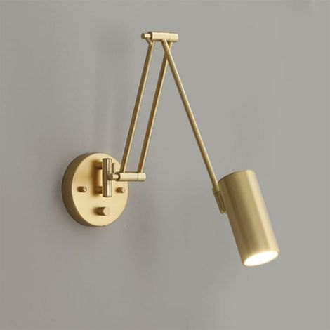 Schlanke Wandleuchte Im Industriestil, Gold/schwarze Wandleselampe, Wandleuchte Für Wohnzimmer Mit Einstellbarer Helligkeit