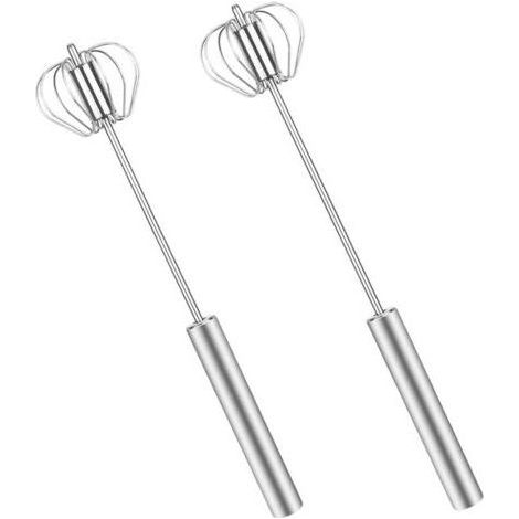 Handpress-eierschläger, 2 Stück, Edelstahl-schneebesen, Halbautomatischer Rotierender Eierschläger, Rotationsmischer, Rührwerkzeug, Zum Verquirlen, Schlagen Und Rühren Von Eiermilch