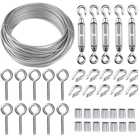 Edelstahl-hängeseil-set, 30 M/2 Mm Beschichtetes Edelstahlkabel Mit M5-spannschlössern, 2 Mm Stahlkabel Für Kletterpflanzen, Wäscheleine, Geländer Usw.
