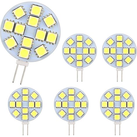 Led-ampullen G4 2 W, Ac/dc 12–24 V, Weißes Licht, 200 Lm, 6000 K, 12 X 5050 Smd, Äquivalente Halogen-ampullen 20 W, Runde Led-ampullen G4, 6 Stück.