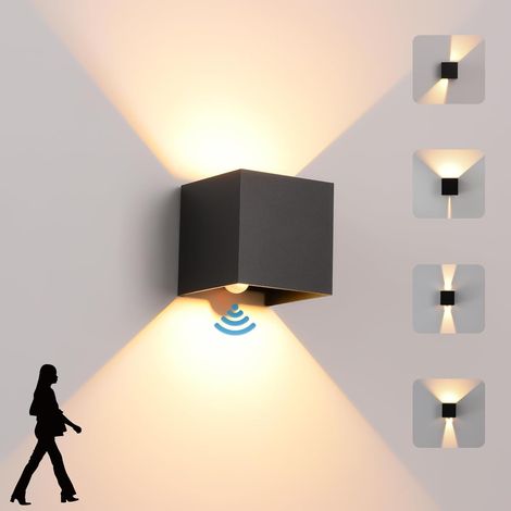 6w Led-wandleuchte, Innen/außen Mit Bewegungssensor, 3000k Warmweiß, Ip65 Wasserdicht, Einstellbarer Abstrahlwinkel, Schwarz