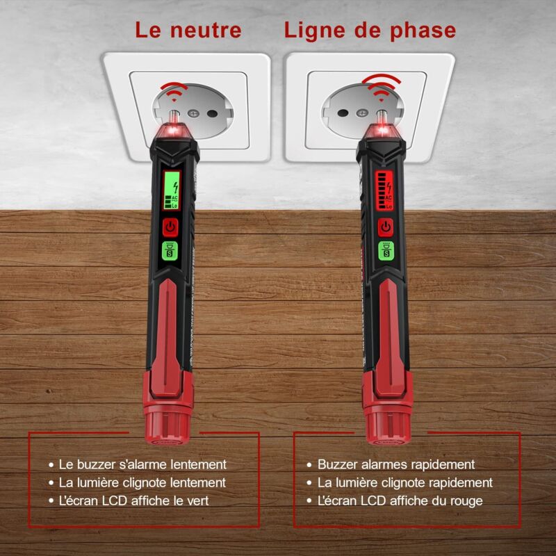 Spannungsmelder Ohne Kontakt, Spannungsprüfer Mit Doppelter Empfindlichkeit 12v/48v-1000v, Lcd-bildschirm, Phasen-/neutralleitertest, Stromlampe, Akustischer Alarm