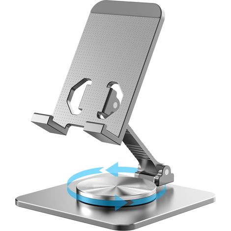 Halterung Für Telefon Und Tablet, Verstellbare Halterung Aus Aluminium, Drehung Um 360°, Stabile Basis, Tragbar, Praktisch Für Geräte Von 4 Bis 9,7 Taschen, Grau.