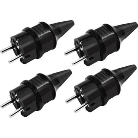 Ersatzsteckdosen [4er-pack] Männliche Elektrostecker, 4 X Gummi-erdungskontakt-elektrostecker (250 V/16 A), Wasserdichte Steckdosen, Schwarz